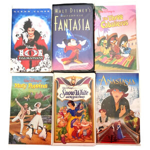6 WALT DISNEY Masterpiece VHS tapes Fantasia Snow White Poppins FOX Anastasia